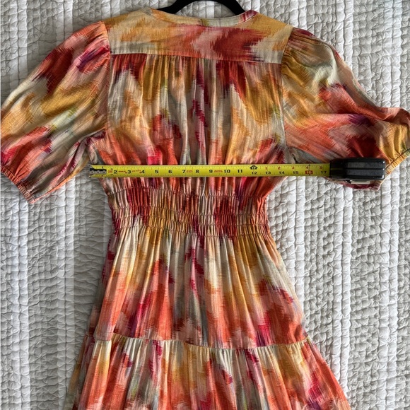 ba&sh Multicolor Tiered Midi Dress in Coral, Yellow & Cream, Size S - Picture 4 of 8